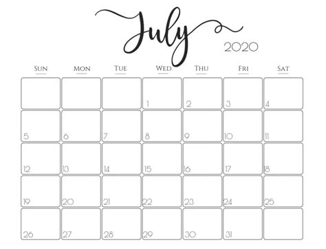 Blank Printable July Calendar