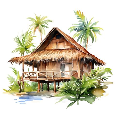Premium Ai Image Watercolor Bahay Kubo Depicting The Bamboo And Nipa