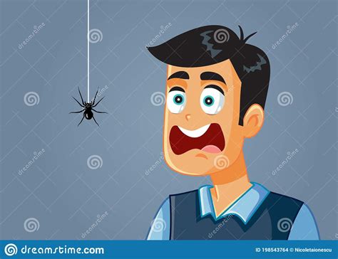 Scared Man Being Afraid Of A Spider Vector Cartoon Stock Vector