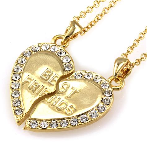 Heart Bff Best Friends Forever Clear Crystal Necklace Chain Pendant