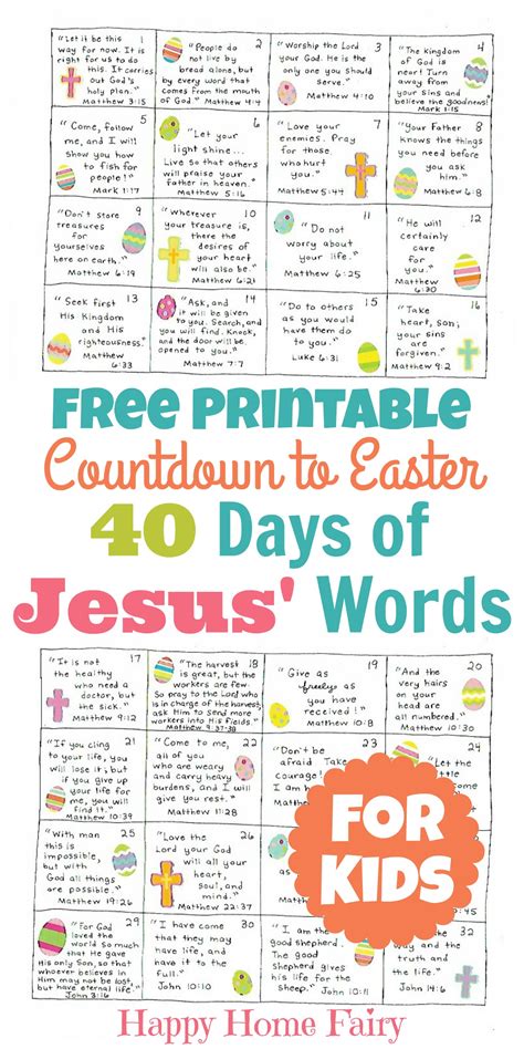 Countdown To Easter 40 Days Of Jesus Words For Kids Free Printable