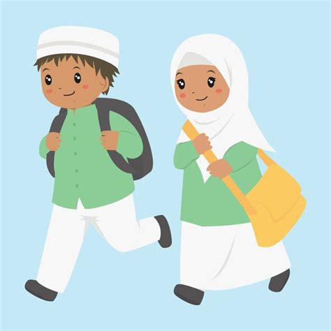 Premium Vector Happy Muslim African American Students Running To School