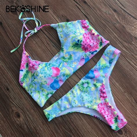 Bekoshine Sexy Women Bikini Set Print Flower Swimwear Push Up Bikini My Xxx Hot Girl