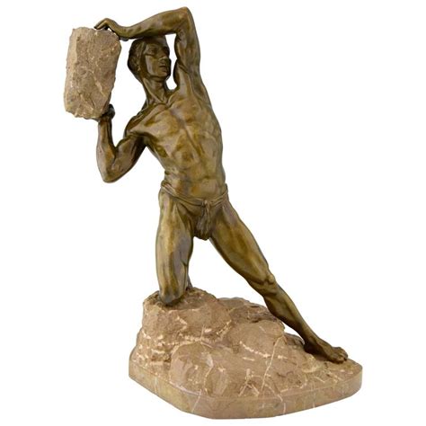 Antique Bronze Sculpture Male Nude With Rock For Sale At Stdibs My
