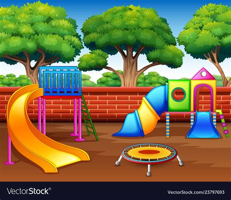 Kids Playground With Slides In The Park Royalty Free Vector