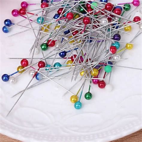100pcs Sewing Pin Straight Pins Round Colorful Head Pearl Corsage In
