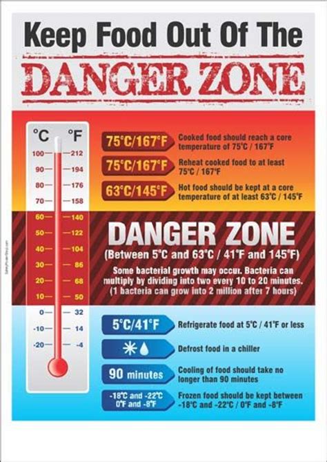 Prepared food has to be kept at precise temperatures to remain safe. Food Temperature Danger Zone | Cooking Chart | Food safety ...
