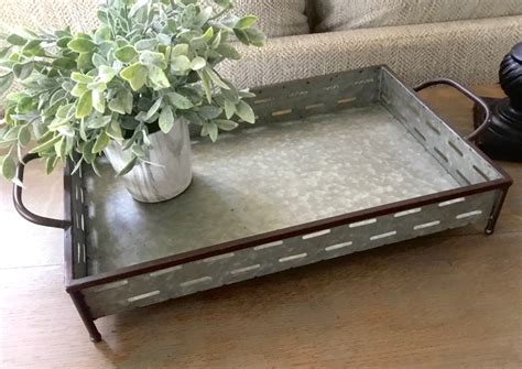 Farmhouse Tray Galvanized Tray With Handles Galvanized Etsy