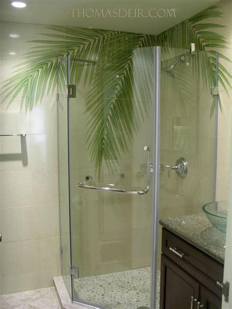 Bath And Shower Designs Tile Murals With Coconut Tree Palm Fronds