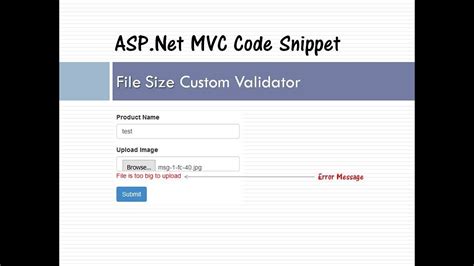 File Size Custom Validator ASP Net MVC YouTube