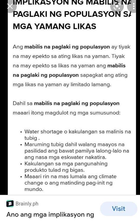 Epekto Ng Mabilis Na Paglaki Ng Populasyon