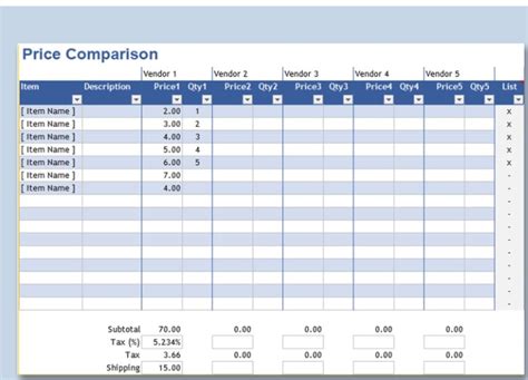 10 Cost Comparison Excel Template Free Graphic Design