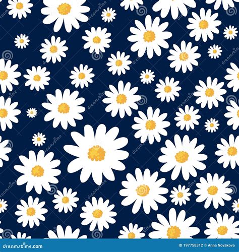 Daisy Flower Seamless Pattern On Blue Background Stock Vector