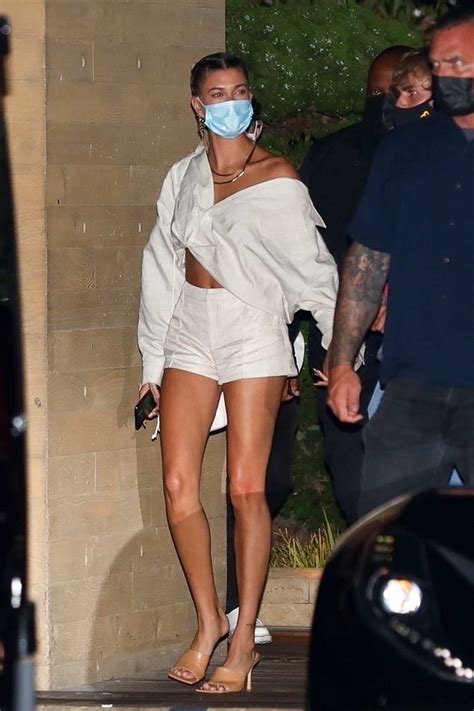 hailey bieber shows off her toned legs as she and justin bieber arrive for date night at nobu in