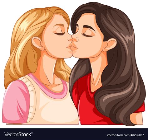 Lesbian Couple Kissing Cartoon Isolated Royalty Free Vector