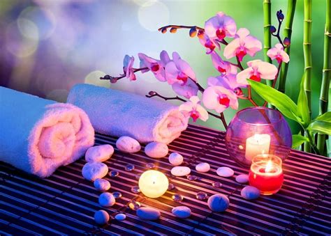 Orchid Stone Bamboo Candles Light Hd Wallpaper Peakpx