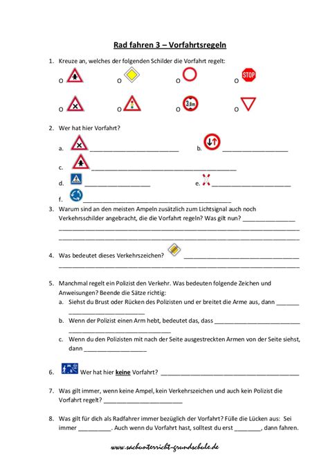 Kostenlose arbeitsblätter und unterrichtsmaterial zum thema verkehr allgemein für lehrer in der grundschule. verkehrszeichen lernen 4. klasse - Verkehrszeichen der