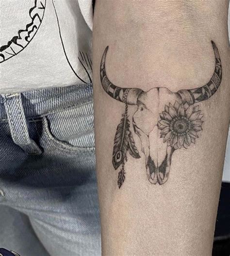 Bull Skull Tattoo With Flowers Bethel Washburn