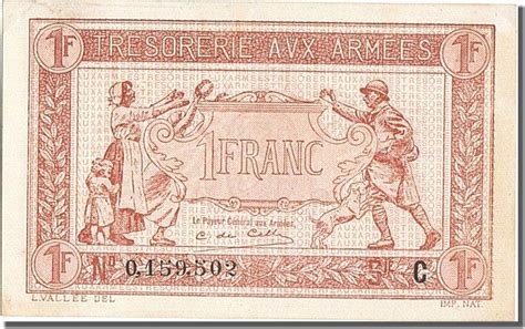 France 1 Franc 1917 Banknote 1917 1919 Army Treasury Unc63 Ma Shops