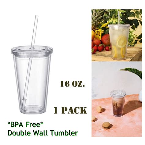 Cabina Home Plastic Cups Tumbler 16 Oz Double Wall Clear Plastic