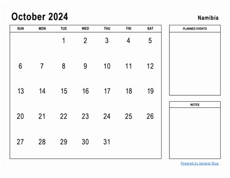 October 2024 Planner With Namibia Holidays