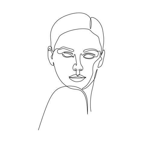 Abstract Girl Face Continuous One Line Drawing Minimalism