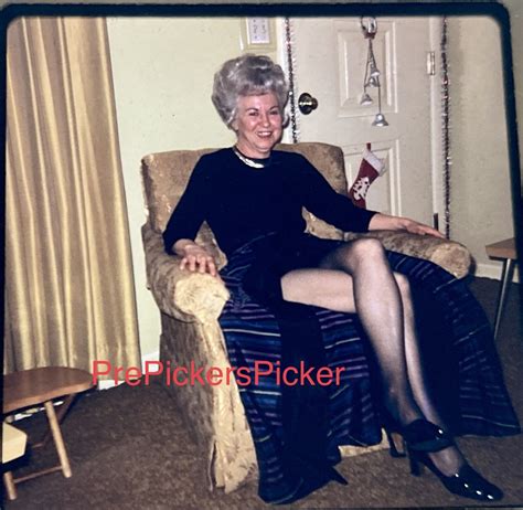 Original Vintage Photo Slide Mature Woman Legs Crossed Stockings Shoes