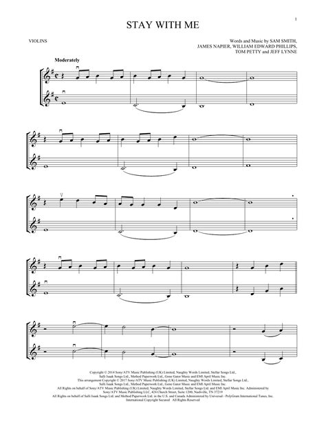 Stay With Me Sheet Music Sam Smith Violin Duet