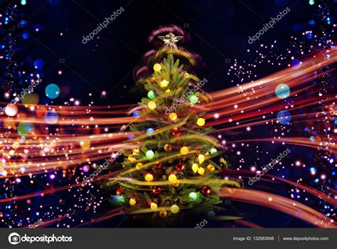 Snow Covered Christmas Tree With Multi Colored Lights