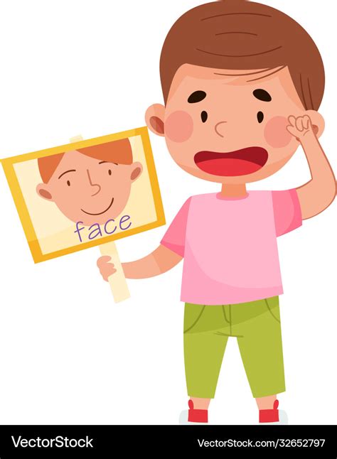 Funny Boy Holding Flashcard With Face Image Vector Image