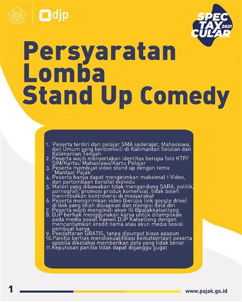 Kanwil DJP Kalselteng Persembahkan SPECTAXCULAR 2021, Lomba Poster & Stand Up Comedy