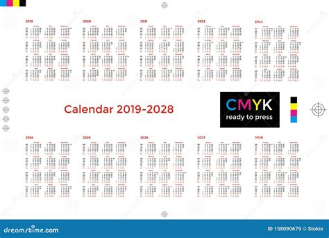 Calendar For Decade 2019 2028 Stock Vector Illustration Of 2028 Cyan