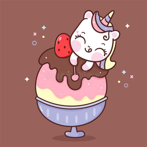 Cute Unicorn Cartoon Sweet Dessert Yummy Ice Cream Pony Child Vector