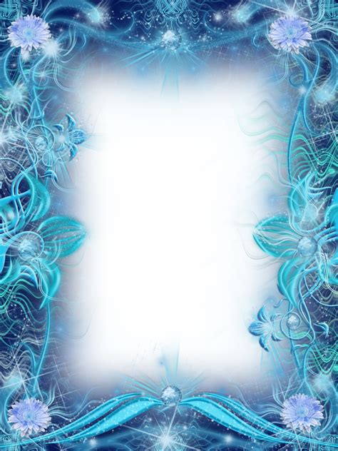 Blue Transparent Photo Frame with Flowers | Gallery Yopriceville - High