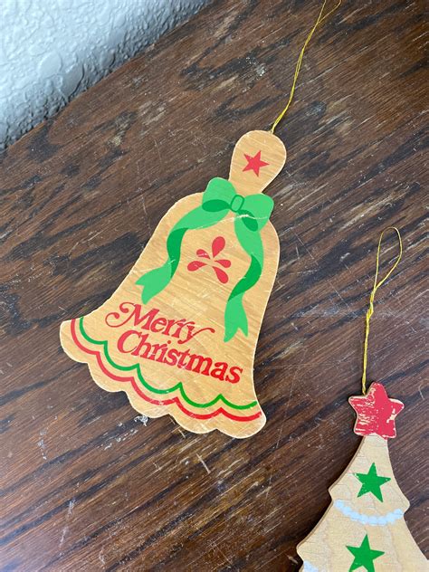Set Of 3 Vintage Wooden Flat Christmas Ornaments Etsy