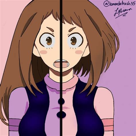 Uraraka Ochako In Long Haired And Short Haired Version Opposite Of