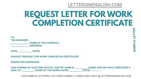 Letter Format For Work Completion Certificate Request Letter For