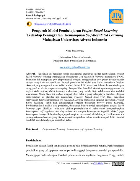 Pdf Pengaruh Model Pembelajaran Project Based Learning Terhadap
