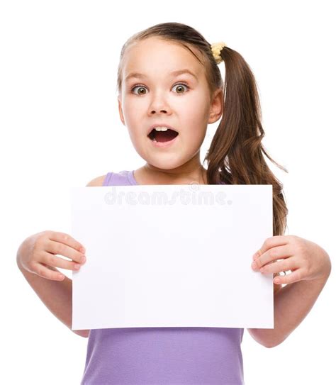 Girl Is Holding Blank Banner Stock Photo Image Of Casual Caucasian