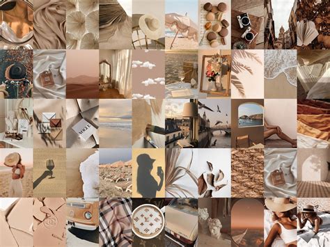 Bougee Beige Aesthetic Wall Collage Kit 50 Pcs Printable Creamy Beige
