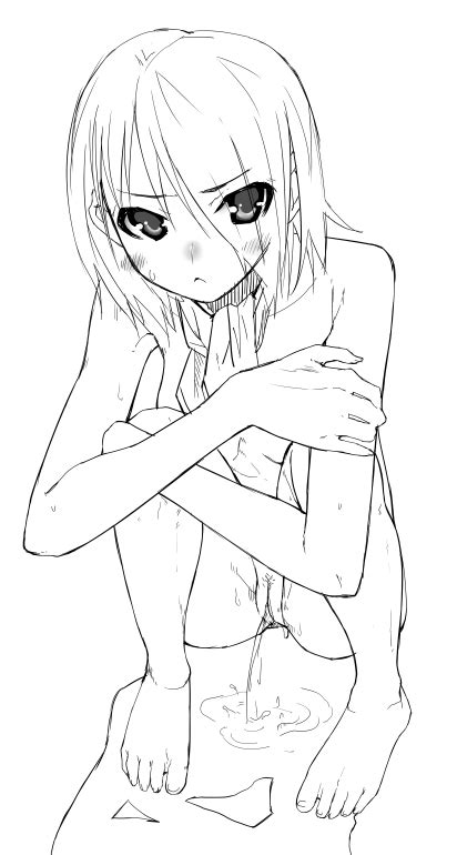 Rule 34 Barefoot Blush Copyright Request Crossed Arms Feet Monochrome Nude Peeing Short Hair