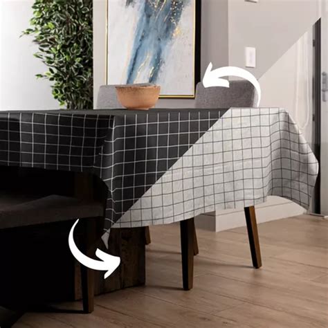 Toalha De Mesa Dupla Face Preto E Branco Grid Lugares Parcelamento Sem Juros