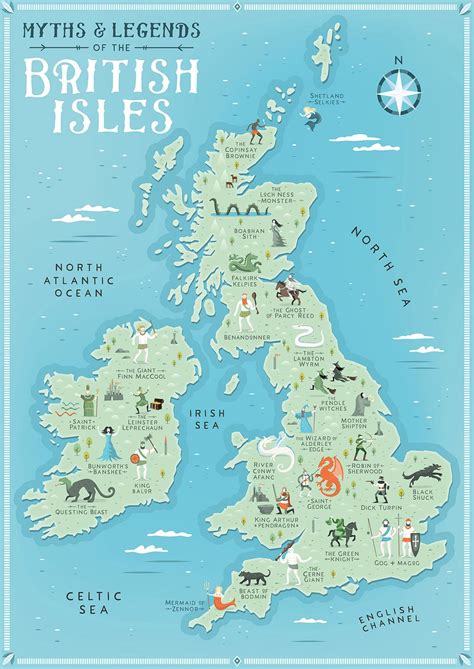 British Isles Map Myths And Legends Of The British Isles Etsy