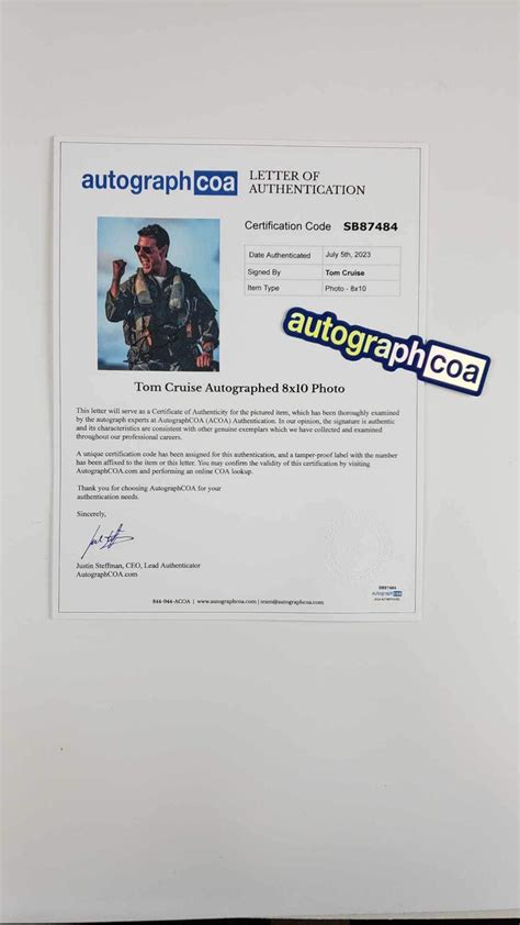 Tom Cruise Top Gun Maverick Signed Autograph 8x10 Photo Acoa Outlaw