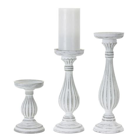 Set Of 6 Distressed White Decorative Pillar Candle Holder 1350