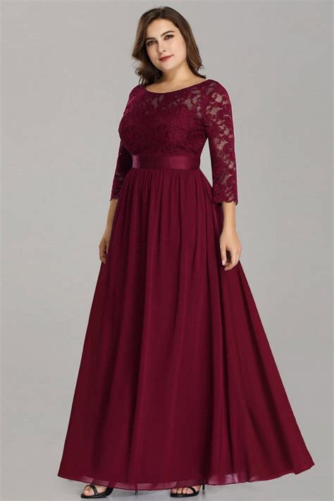 Burgundy Plus Size Long Bridesmaid Dress With Lace Sleeves 6848 Ep07412bd16