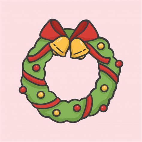 Christmas wreath decoration hand drawn cartoon style ...