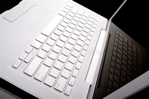 White Laptop With Reflection On Screen Stock Image Image Of Single
