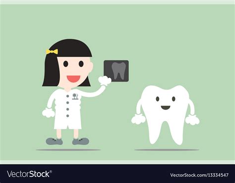 tooth cartoon female dentist hold dental x ray vector image