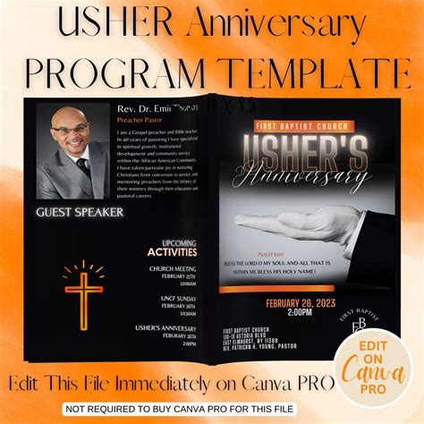 Usher Anniversary Program Bulletin Template Black White And Orange 11 X